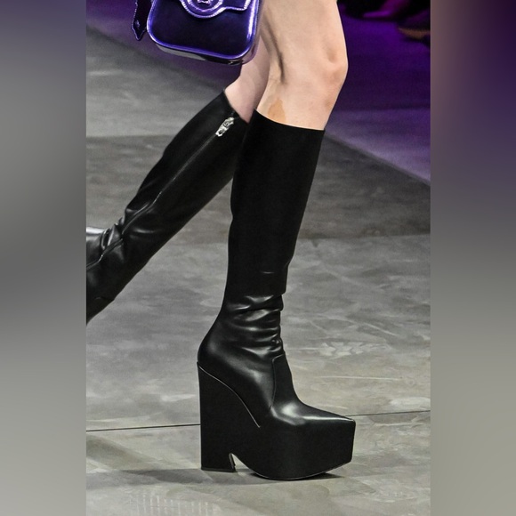 Versace Shoes - NWT Versace Black Leather Tempest Platform Tall Boots
